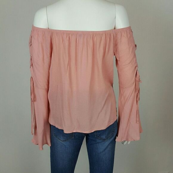 OFF SHOULDER TOP PULLOVER  LACE UP BELL SLEEVE Fairy Core - Picture 5 of 6